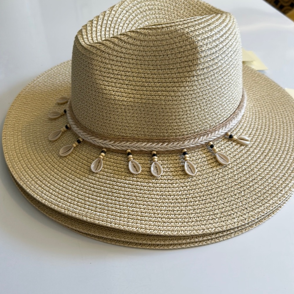 #88 Straw Seashell embellished hat